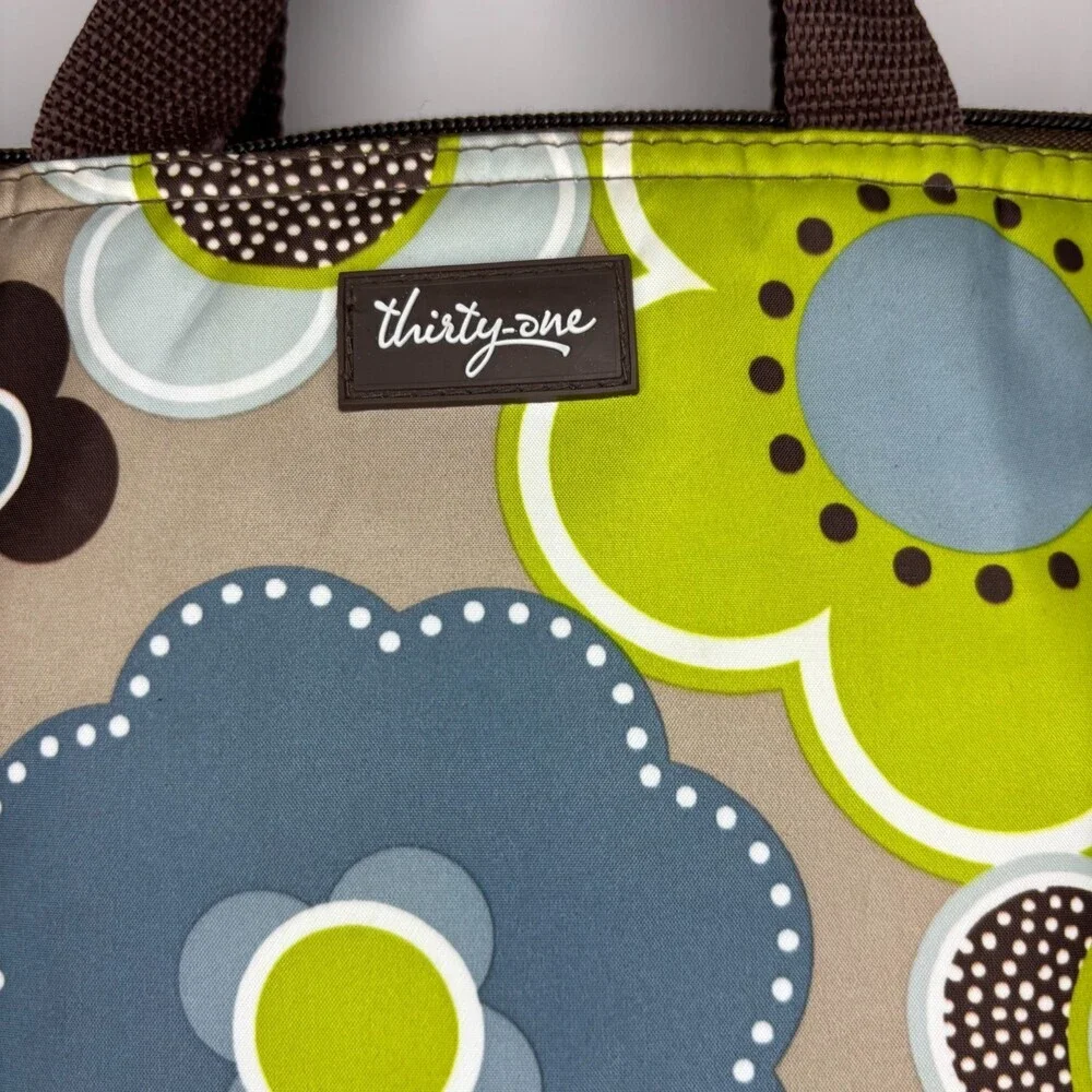 THIRTY-ONE Insultated Lunch Tote Floral Lime Blue Green Zipper Mesh Handles